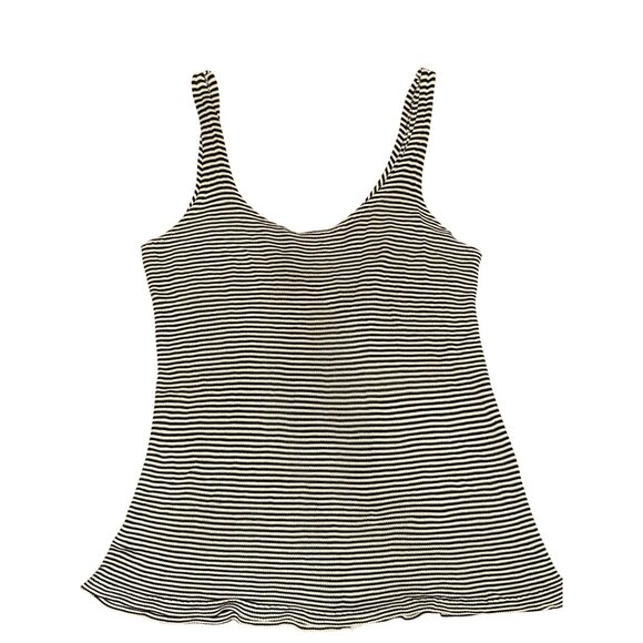 CCC Black And White Striped Scoop Neck Tank Top With Stretch Fit And Flared Hem - Picture 8 of 9